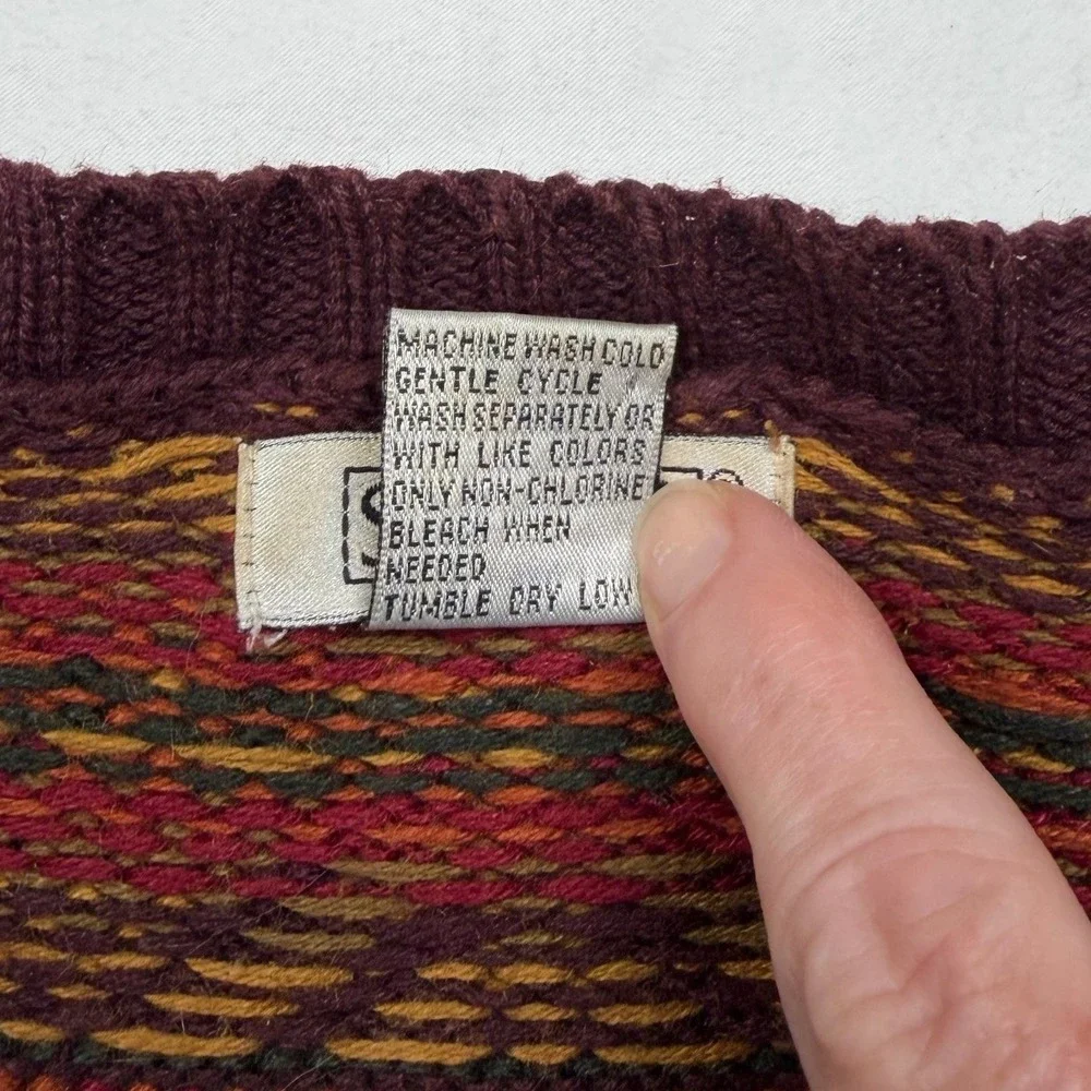 Vintage 90s SKYR Fair Isle Full Zip Cardigan Sweater Ramie Cotton L
